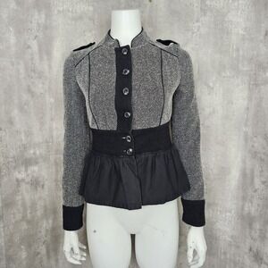 Anthropologie Daughters of Liberation Tweed Black Ruffled Military Peplum Jacket